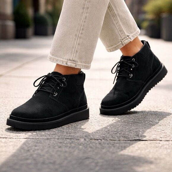 Koolaburra UGG Black Suede Lace Up Winter Boots Womens 12 Faux Fur Lined - Picture 11 of 11